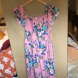 Target pink and floral maxi dress off the shoulder